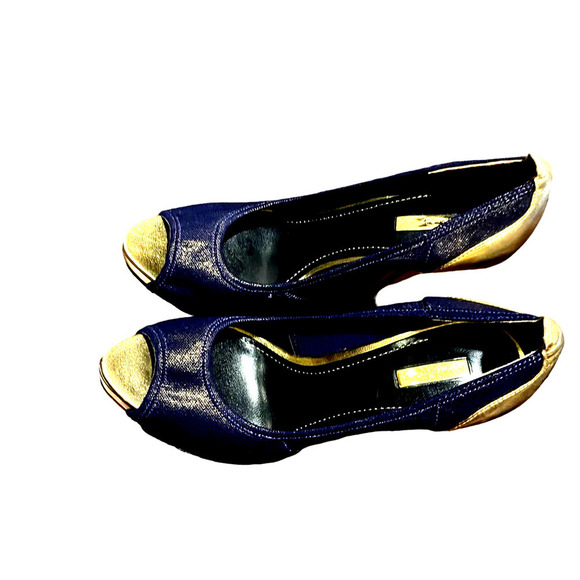 REPORT Signature Blue Metallic and Gold PeepToe Heel - Picture 2 of 4